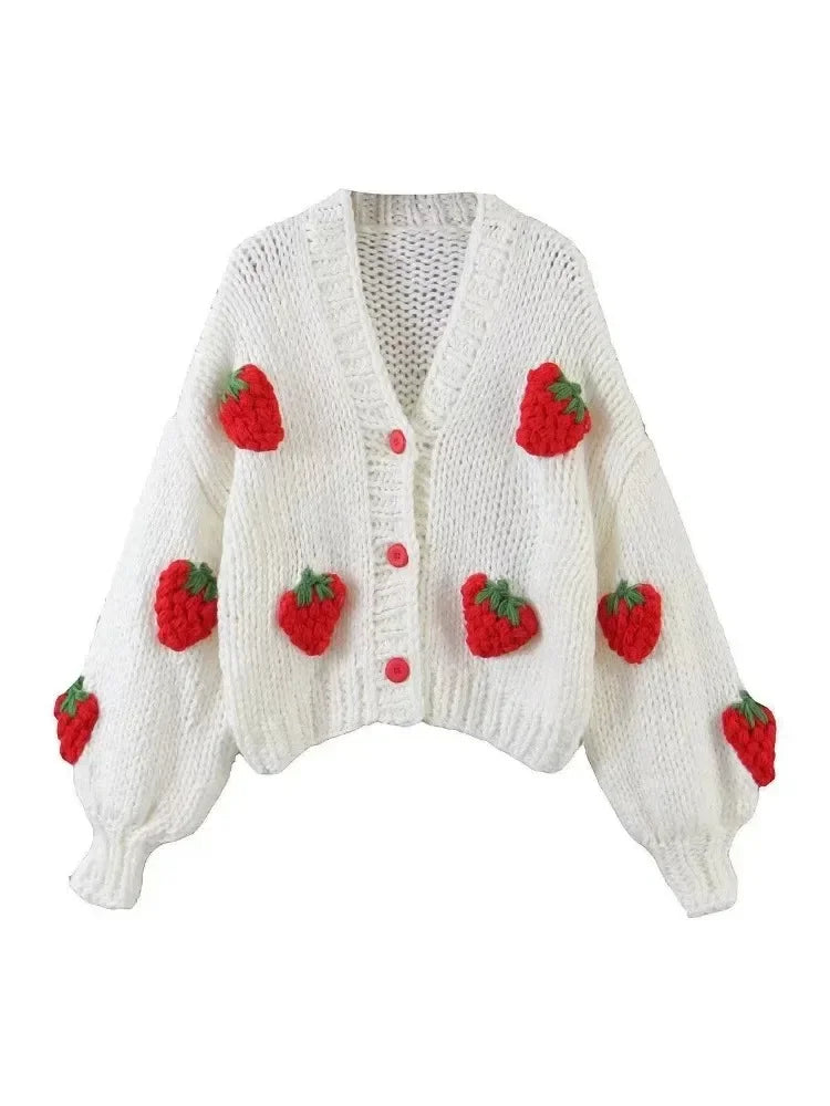 Arya™ | Knitted Strawberry Cardigan