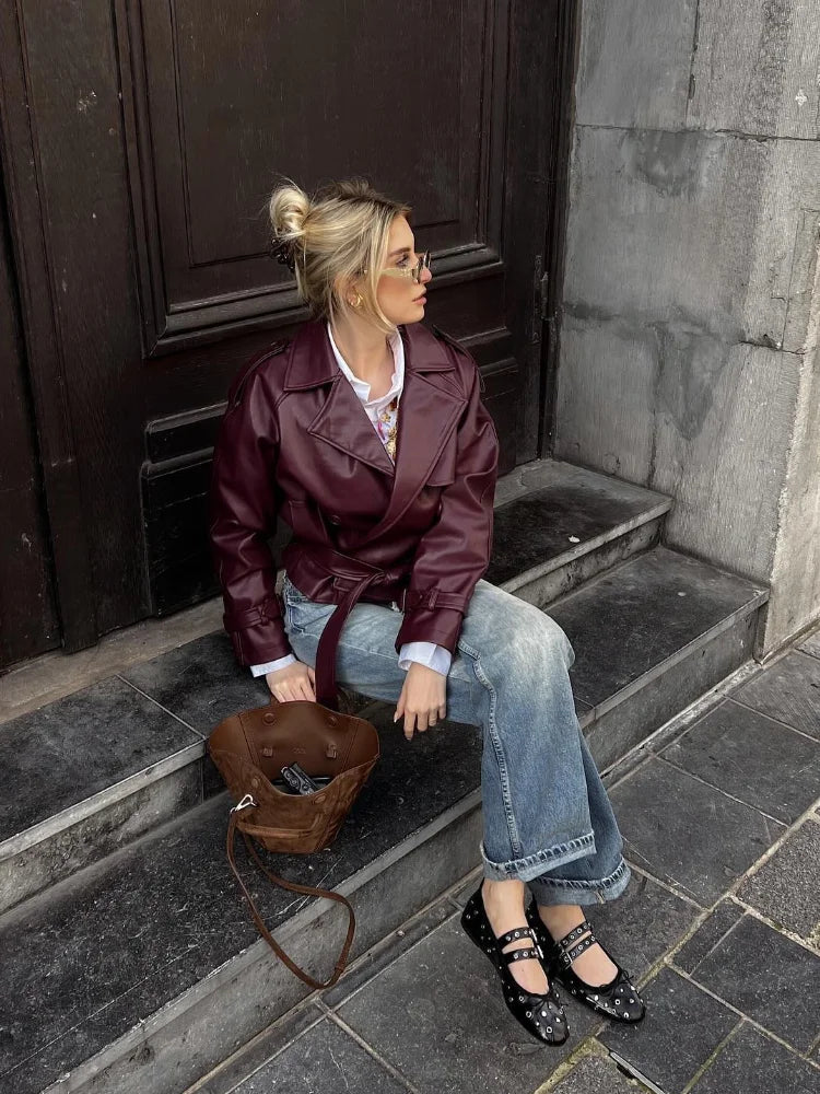 Katherine™ | Burgundy Short Trench Coat