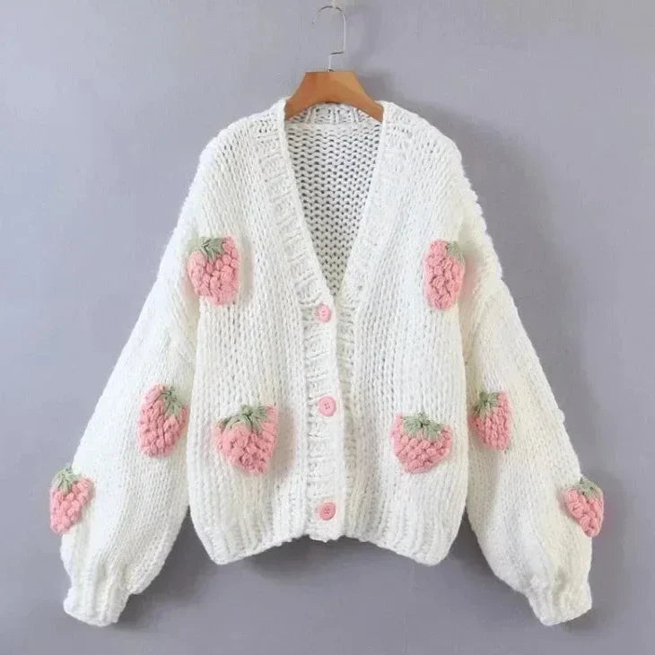 Arya™ | Knitted Strawberry Cardigan