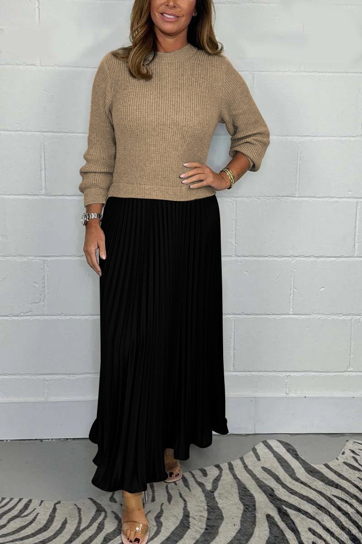 Emilii™ | Long Sweater with Pleated Skirt