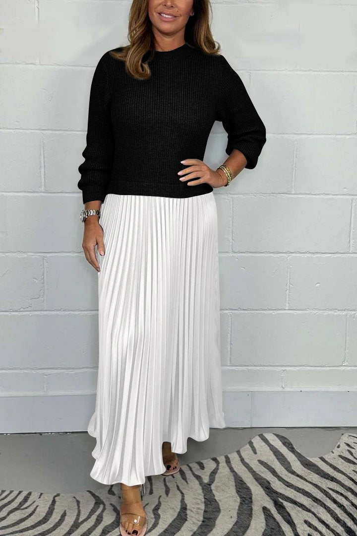 Emilii™ | Long Sweater with Pleated Skirt