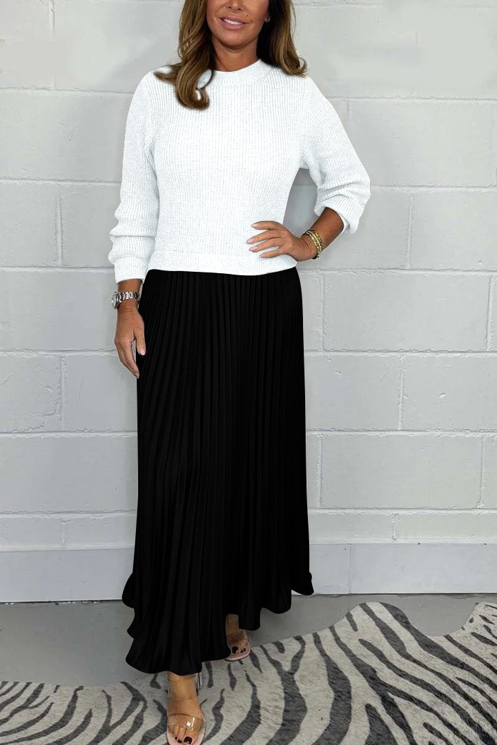 Emilii™ | Long Sweater with Pleated Skirt